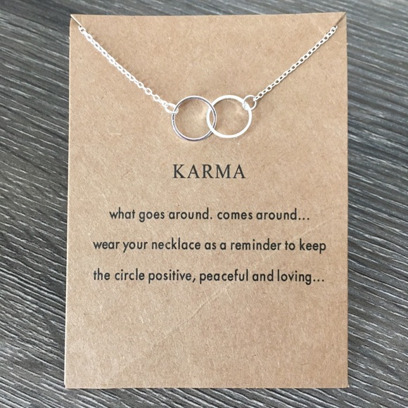Karma Dainty Two Circle Silver Toned Necklace - Picture 2 of 8